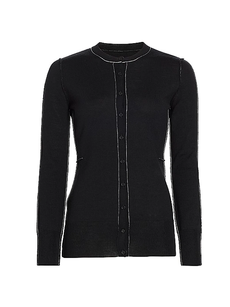 Wool-Blend Exposed-Seam Crewneck Cardigan