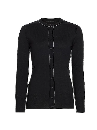 Wool-Blend Exposed-Seam Crewneck Cardigan