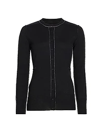 Wool-Blend Exposed-Seam Crewneck Cardigan