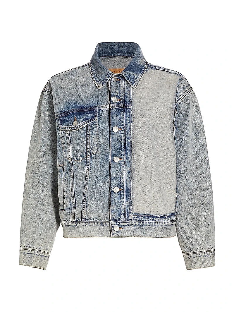 Contrast-Panel Denim Trucker Jacket