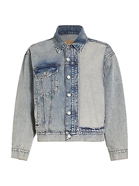 Contrast-Panel Denim Trucker Jacket