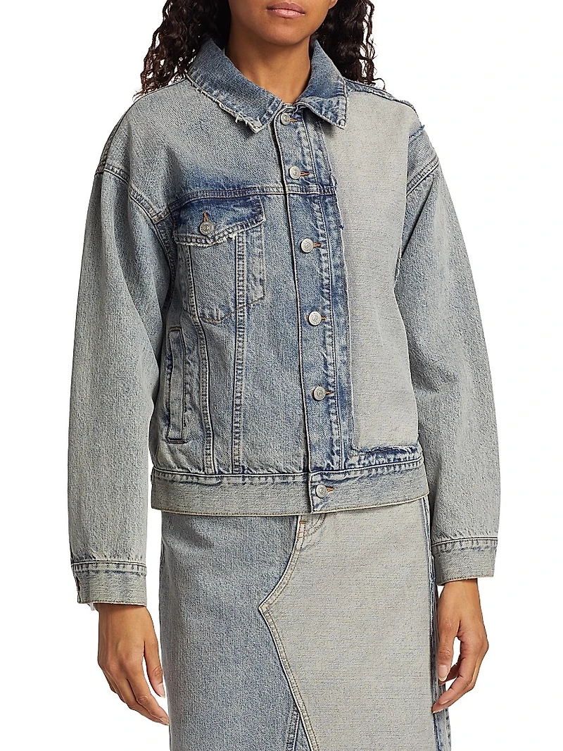 Contrast-Panel Denim Trucker Jacket