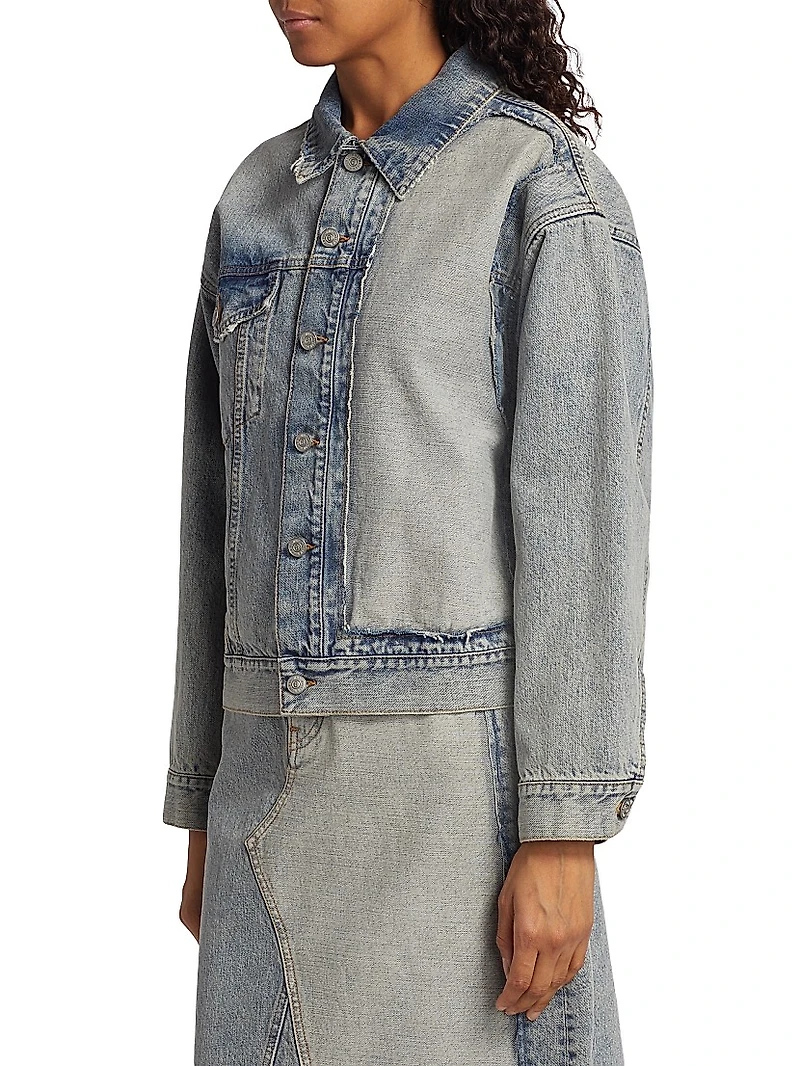 Contrast-Panel Denim Trucker Jacket