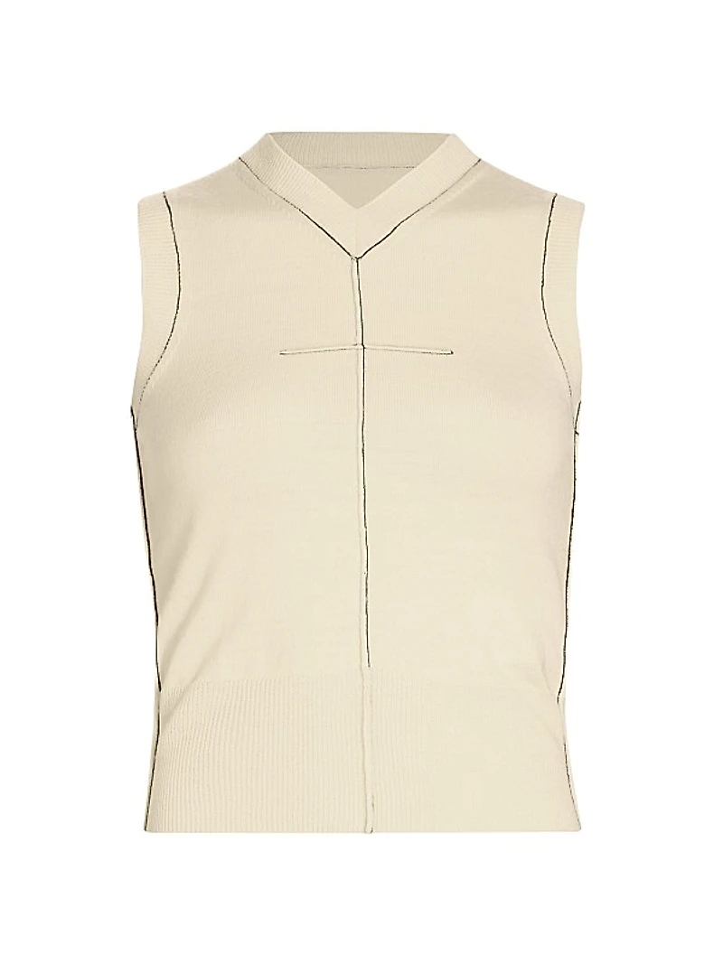 Exposed-Seam Stretch Wool V-Neck Vest