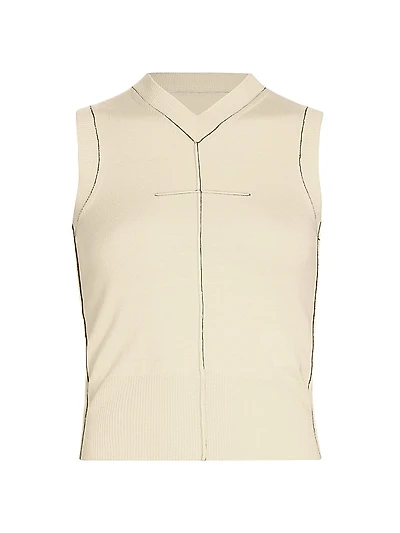 Exposed-Seam Stretch Wool V-Neck Vest
