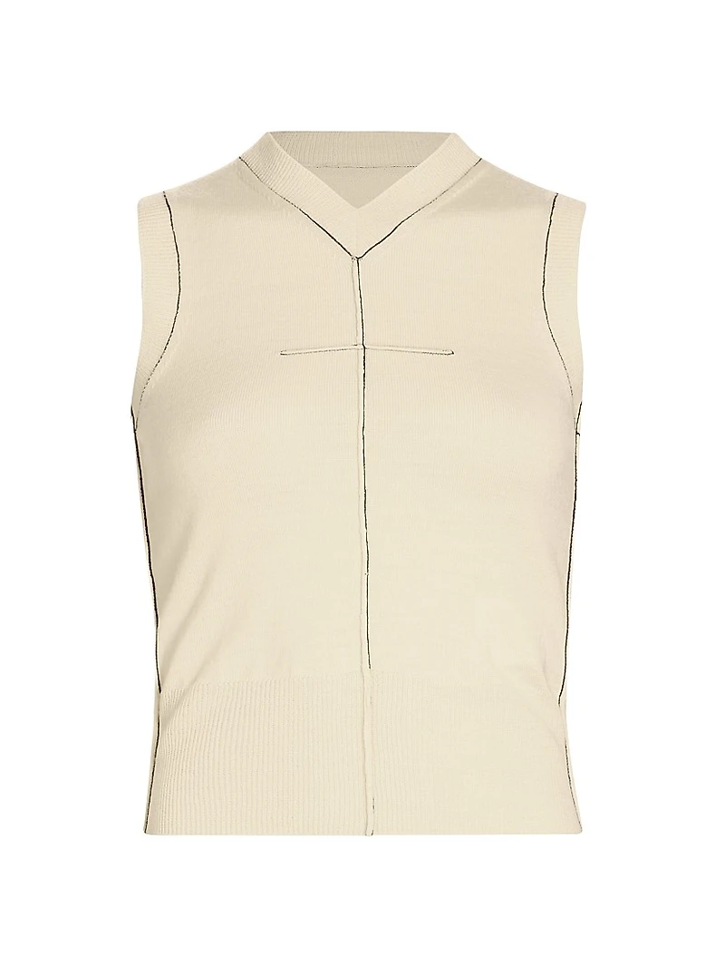 Exposed-Seam Stretch Wool V-Neck Vest