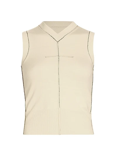 Exposed-Seam Stretch Wool V-Neck Vest