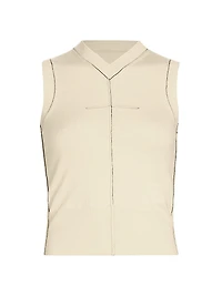 Exposed-Seam Stretch Wool V-Neck Vest