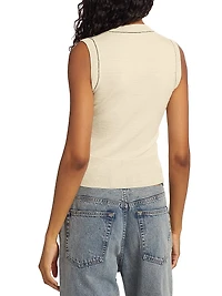 Exposed-Seam Stretch Wool V-Neck Vest