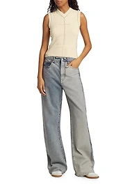 Exposed-Seam Stretch Wool V-Neck Vest