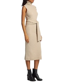 Wool-Blend Tie-Waist Turtleneck Midi-Dress