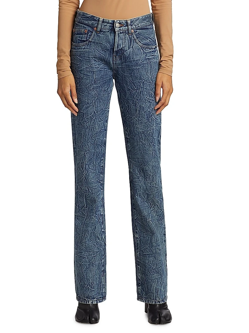 Crinkled Low-Rise Slim Flared Jeans