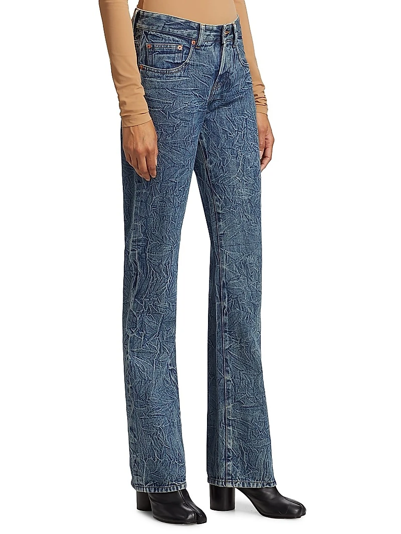 Crinkled Low-Rise Slim Flared Jeans