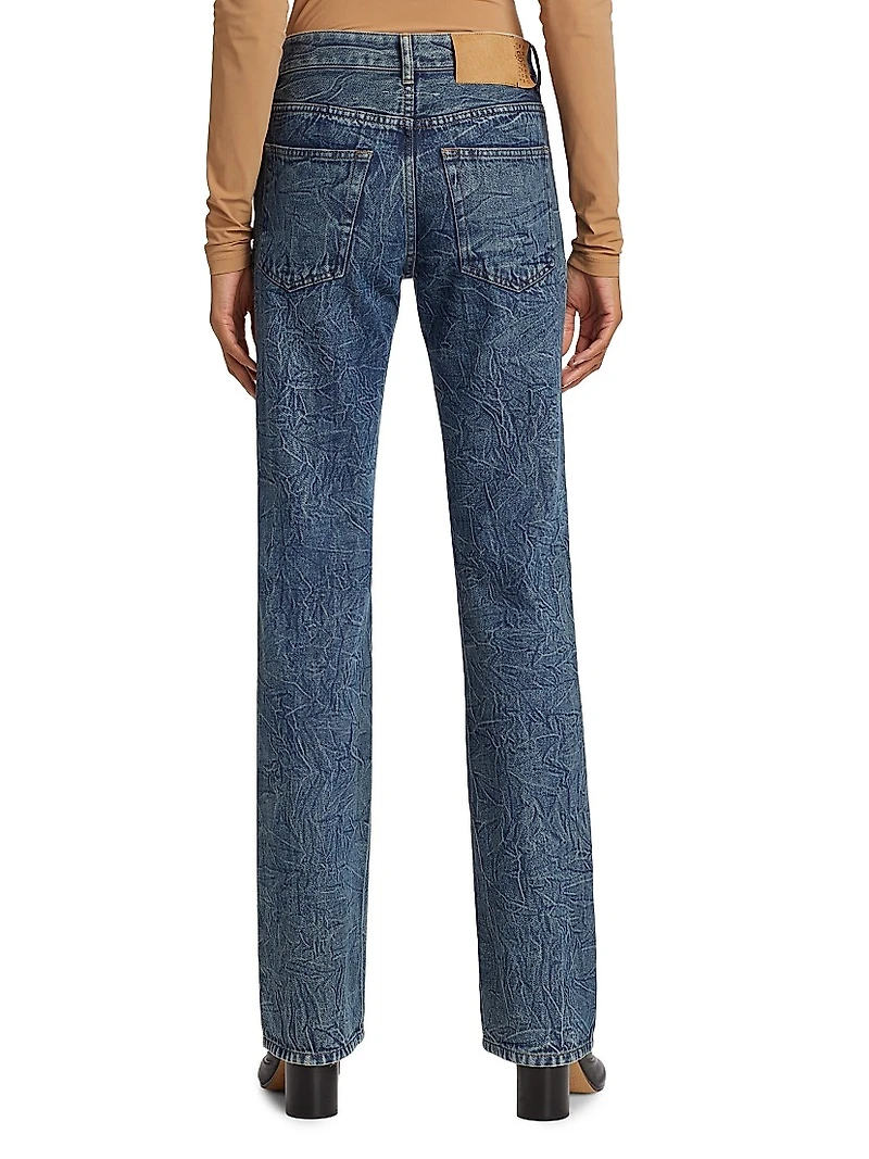 Crinkled Low-Rise Slim Flared Jeans