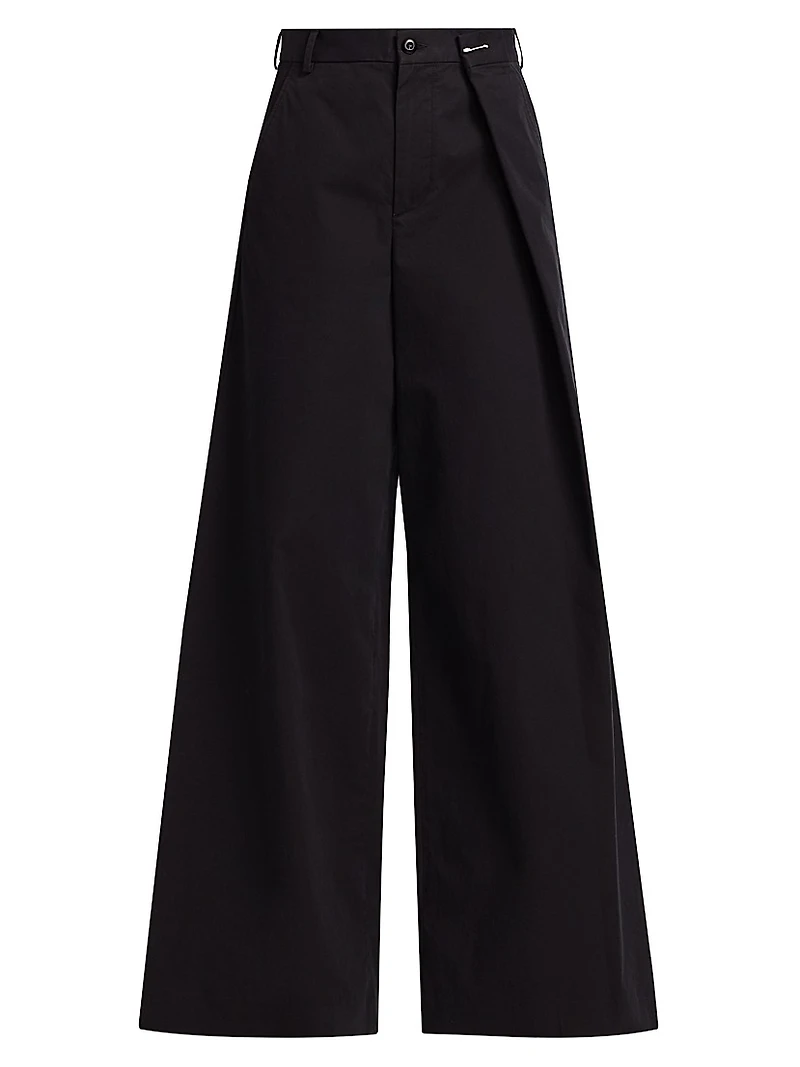 Cotton Gabardine Foldover Wide-Leg Pants