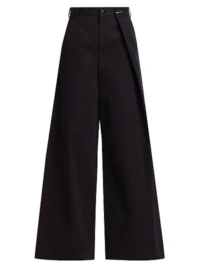 Cotton Gabardine Foldover Wide-Leg Pants
