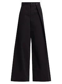 Cotton Gabardine Foldover Wide-Leg Pants