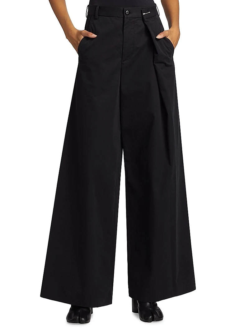Cotton Gabardine Foldover Wide-Leg Pants