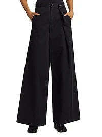 Cotton Gabardine Foldover Wide-Leg Pants