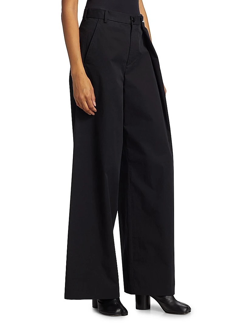 Cotton Gabardine Foldover Wide-Leg Pants