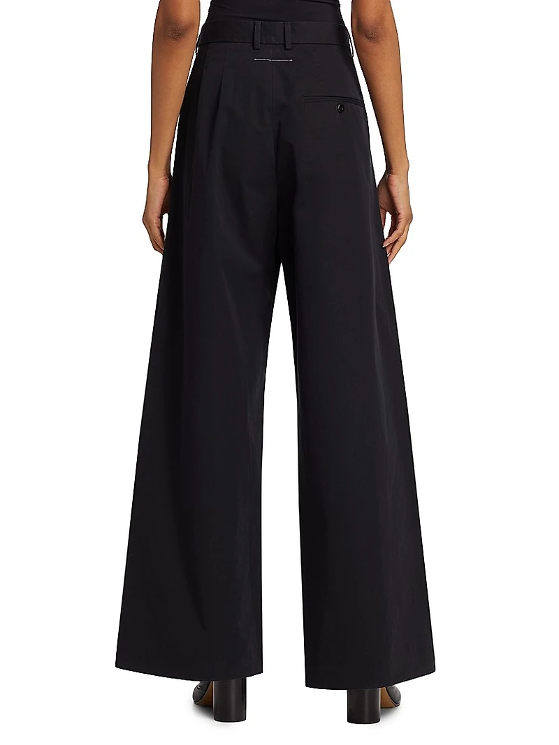 Cotton Gabardine Foldover Wide-Leg Pants