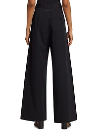 Cotton Gabardine Foldover Wide-Leg Pants