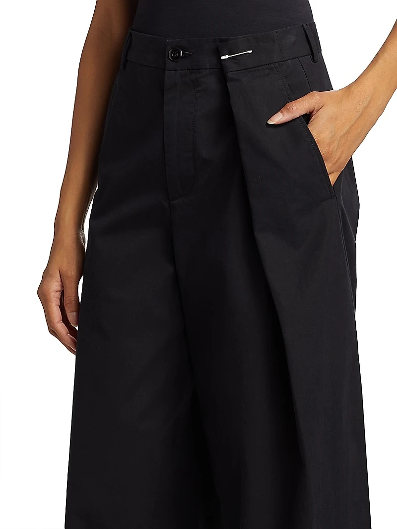 Cotton Gabardine Foldover Wide-Leg Pants