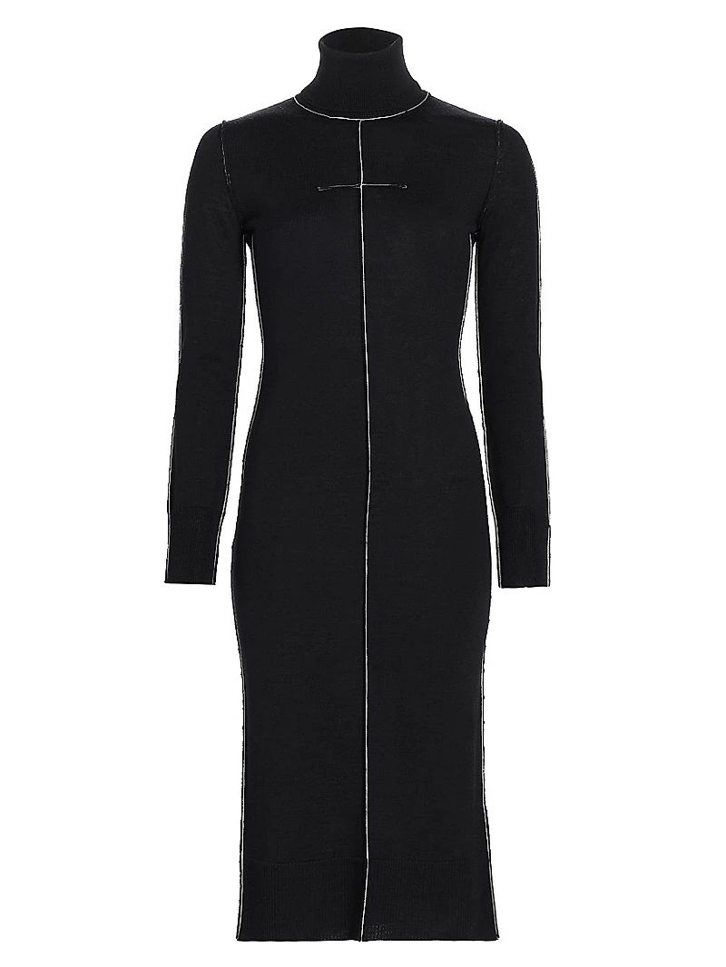 Exposed-Seam Wool-Blend Knit Midi-Dress