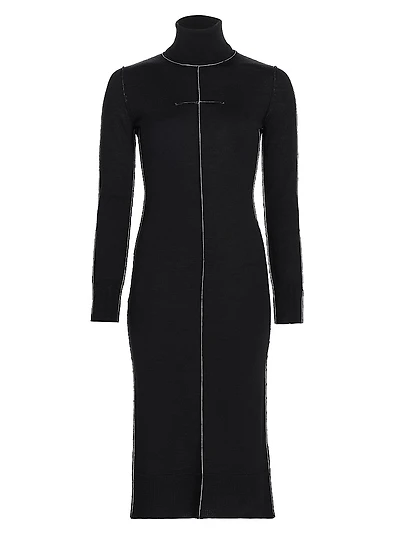 Exposed-Seam Wool-Blend Knit Midi-Dress