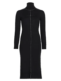 Exposed-Seam Wool-Blend Knit Midi-Dress