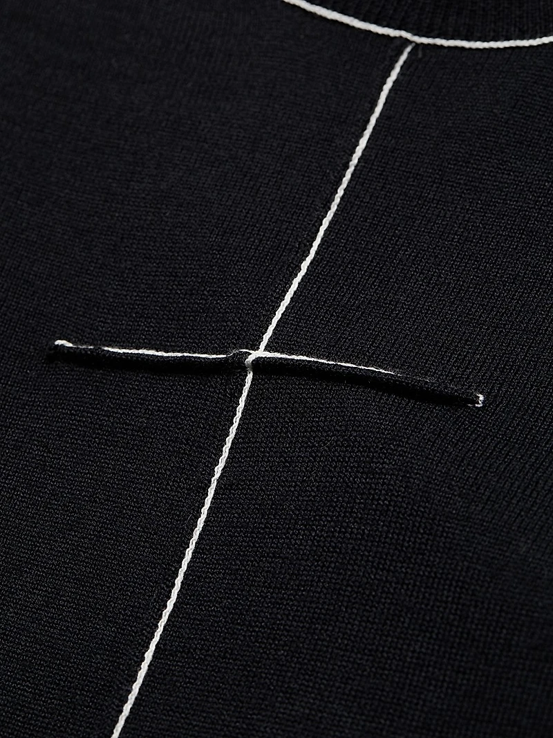 Exposed-Seam Wool-Blend Knit Midi-Dress