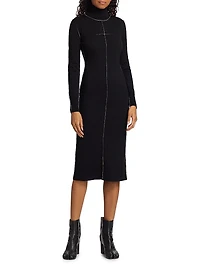 Exposed-Seam Wool-Blend Knit Midi-Dress