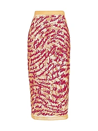 Cheever Cursive Embroidered Sheer Midi-Skirt
