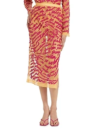 Cheever Cursive Embroidered Sheer Midi-Skirt