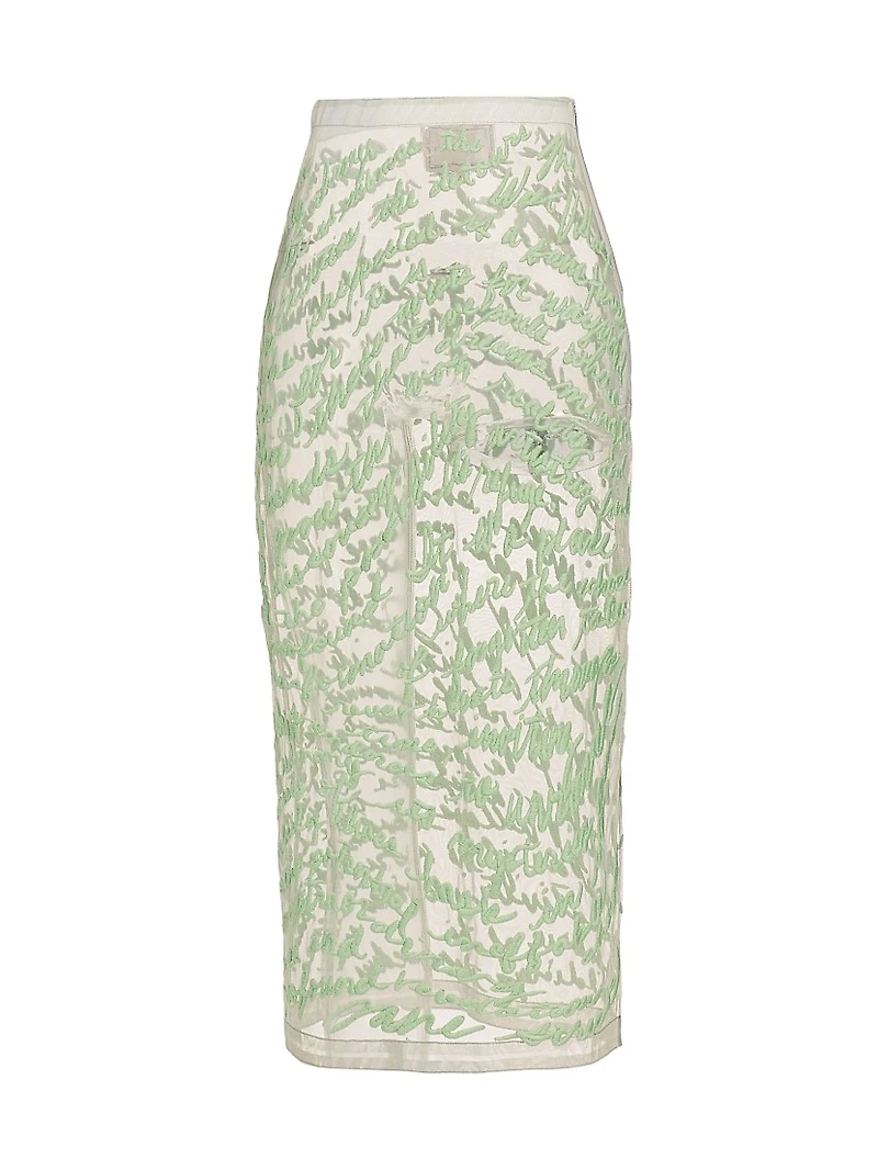 Cheever Cursive Embroidered Sheer Midi-Skirt