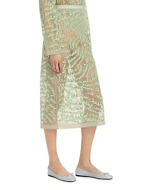 Cheever Cursive Embroidered Sheer Midi-Skirt
