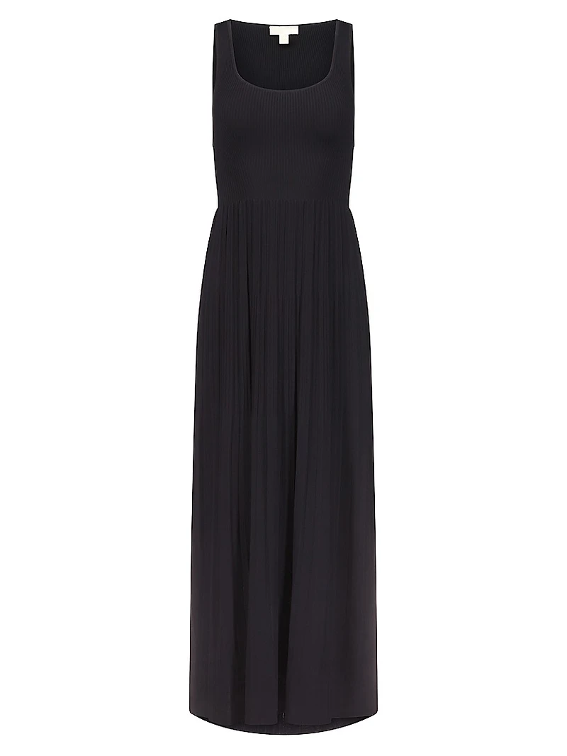Scoopneck Pleated Maxi Dress
