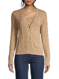 Frayed Cable-Knit Cardigan