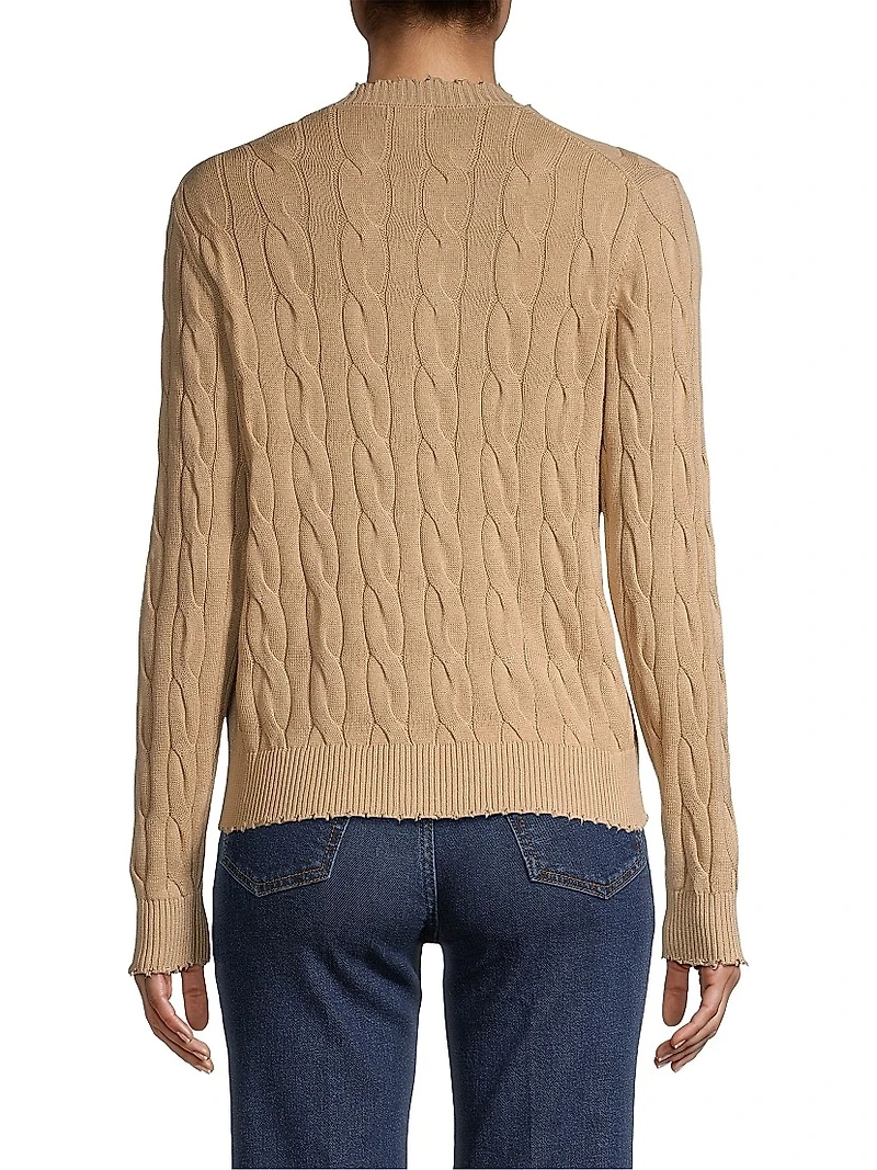 Frayed Cable-Knit Cardigan