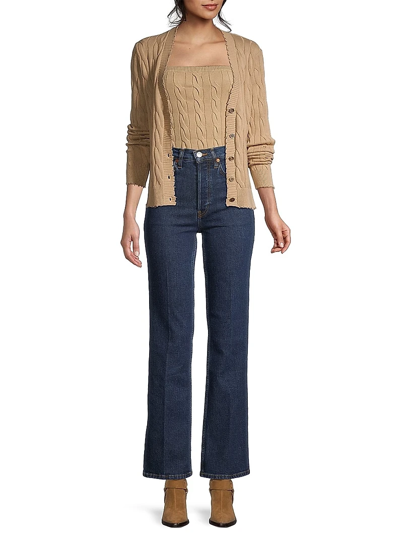 Frayed Cable-Knit Cardigan