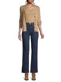 Frayed Cable-Knit Cardigan