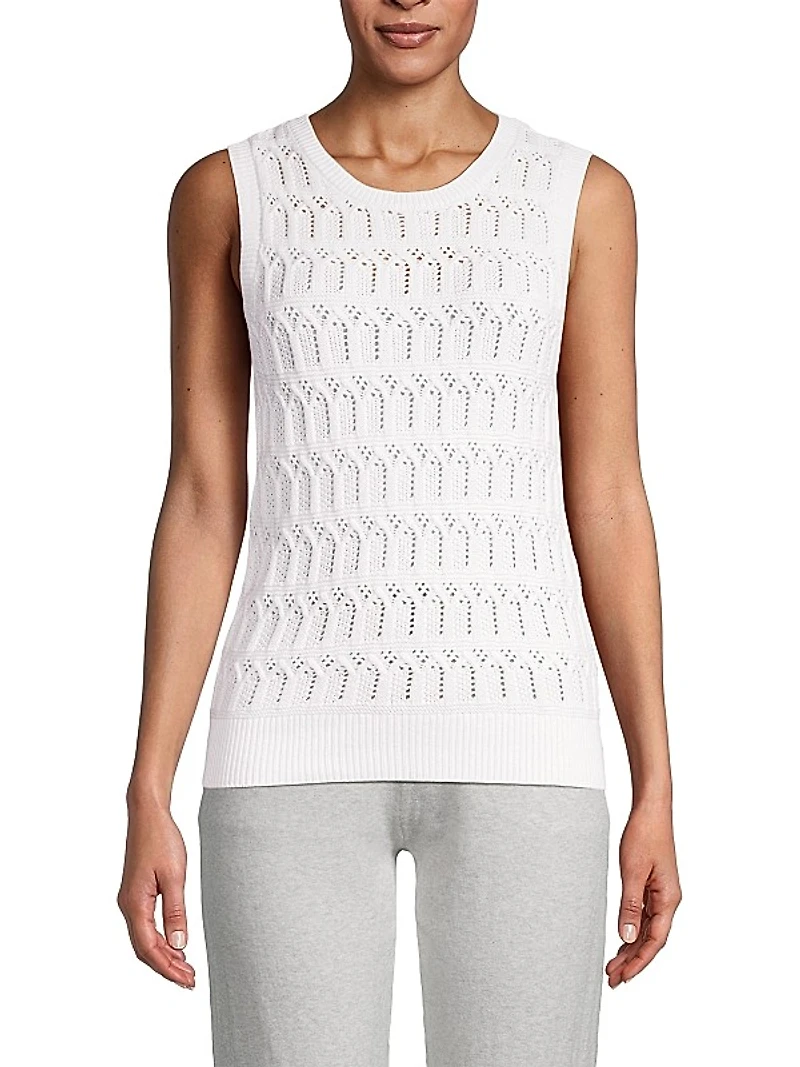 Cotton-Cashmere Pointelle Sleeveless Top