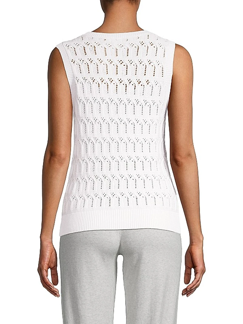 Cotton-Cashmere Pointelle Sleeveless Top