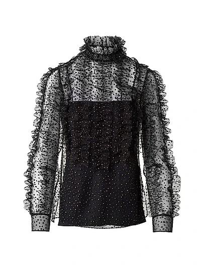 Metallic-Dot Ruffled Tulle Blouse