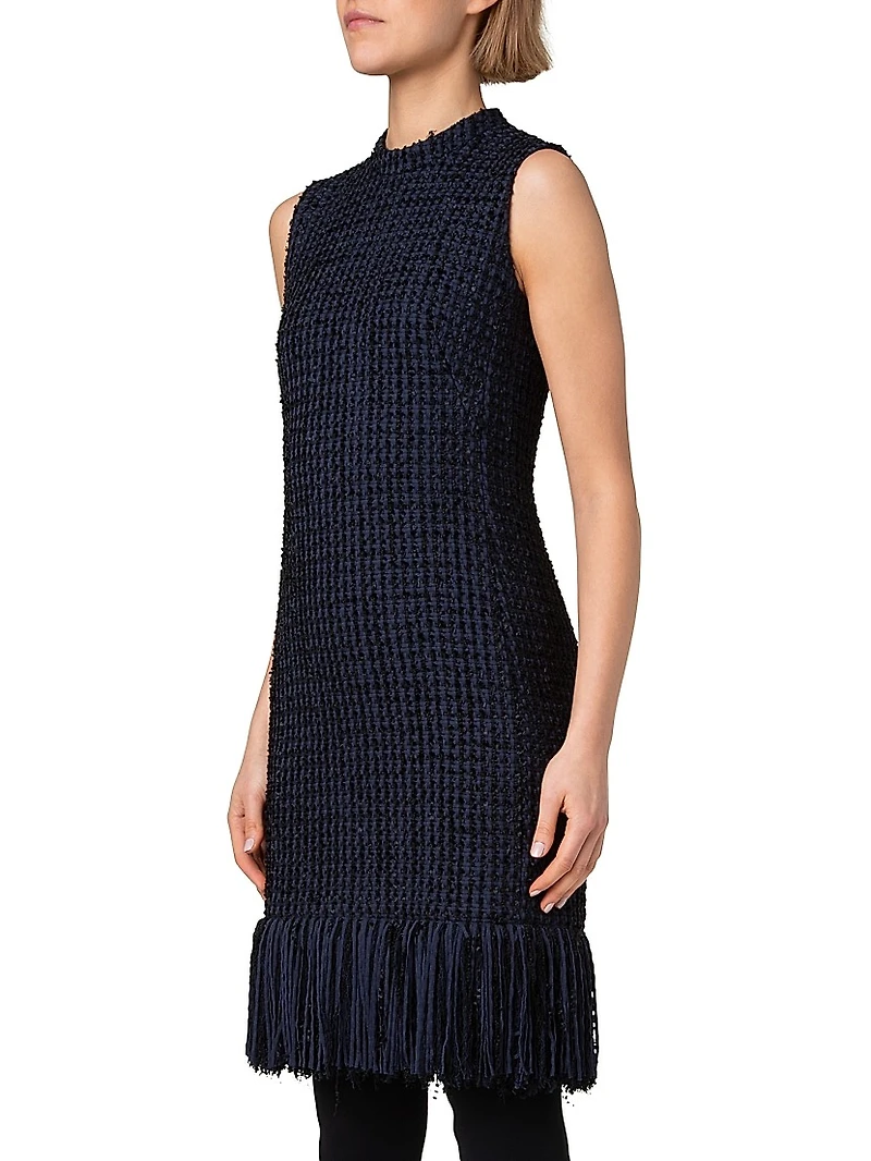 Fringe-Trimmed Tweed Sheath Dress