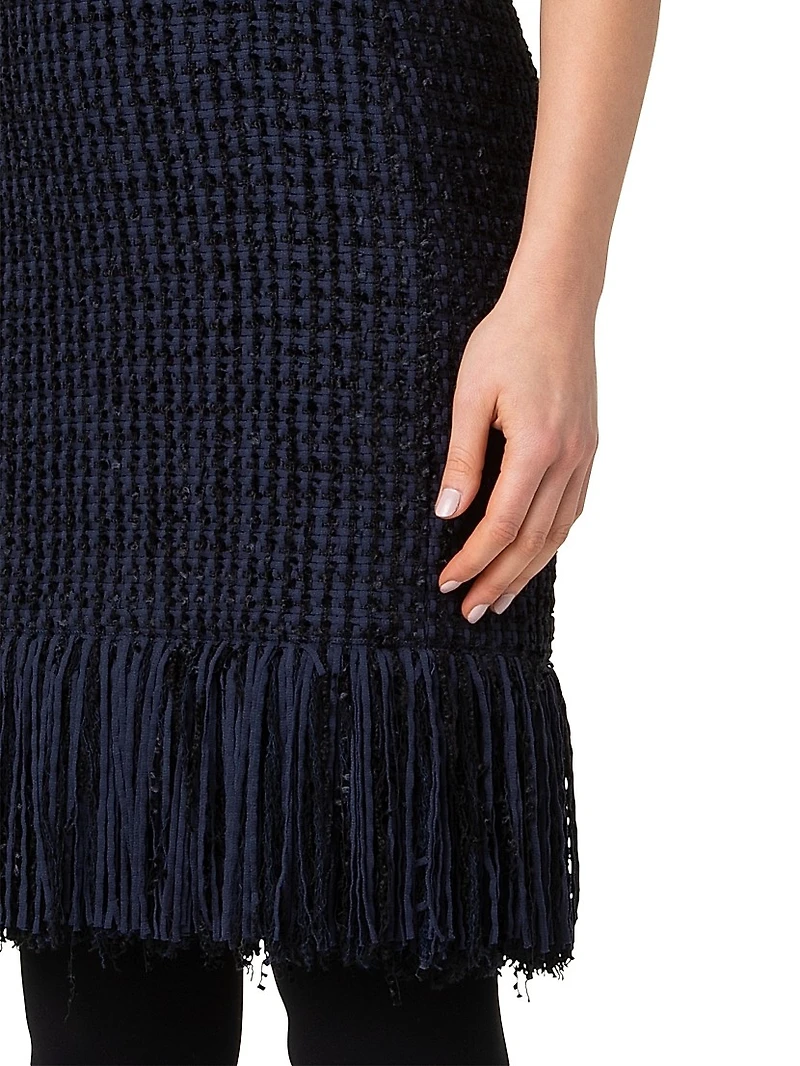 Fringe-Trimmed Tweed Sheath Dress