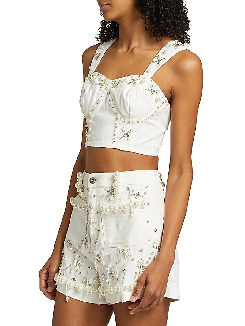 Embellished Denim Bustier Top