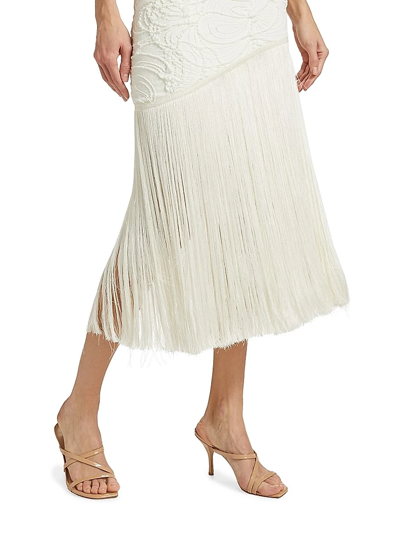Jacquard & Fringe Midi-Dress