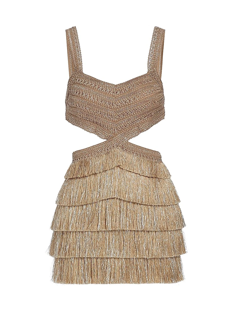 Metallic Fringe & Cut-Out Minidress