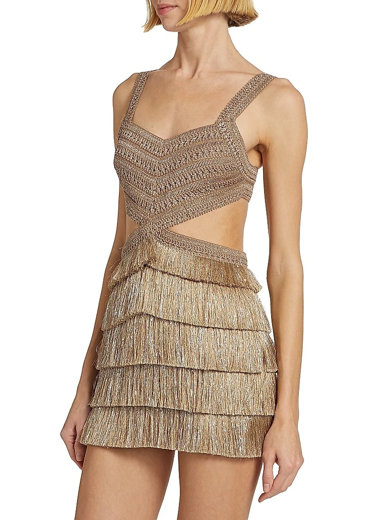 Metallic Fringe & Cut-Out Minidress